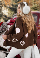 Krótki kardigan oversiz w serca Second Date čokoládový