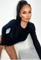 Błyszczące body ze stójką Really Simple černé