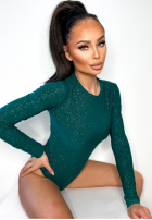 Błyszczące body ze stójką Really Simple láhvová zelená