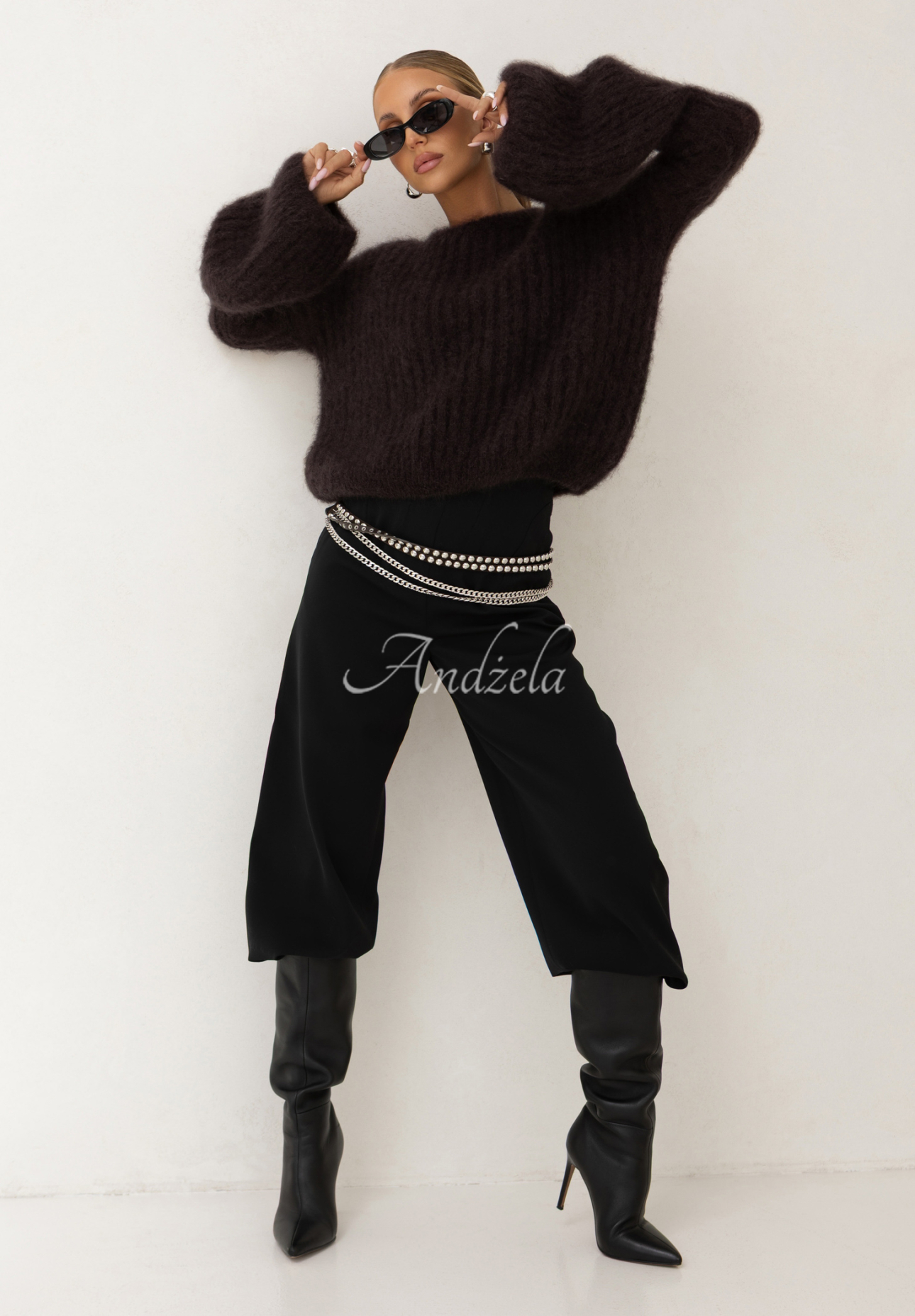 Mohérový svetr se širokými rukávy Cocomore Cloudly čokoládový