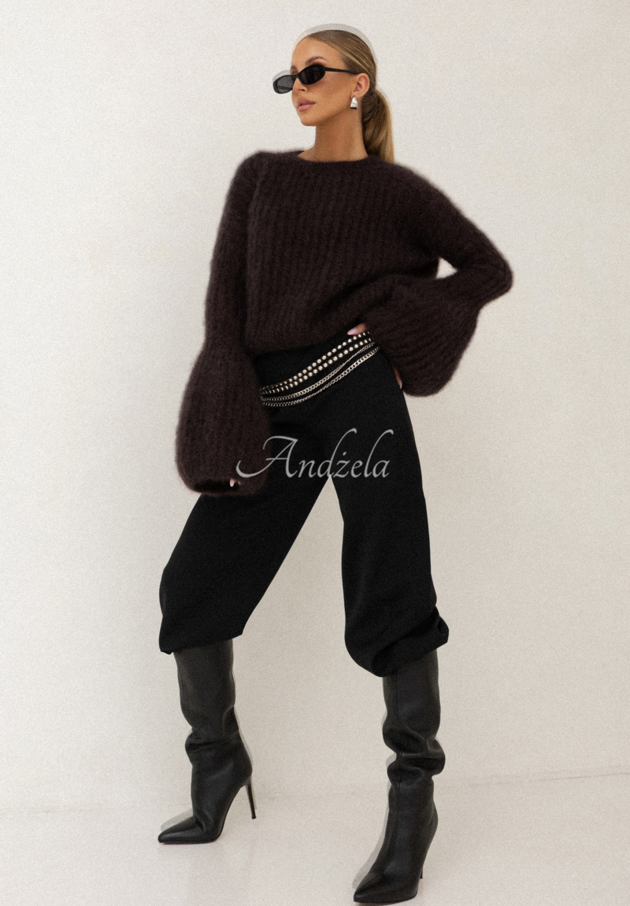 Mohérový svetr se širokými rukávy Cocomore Cloudly čokoládový