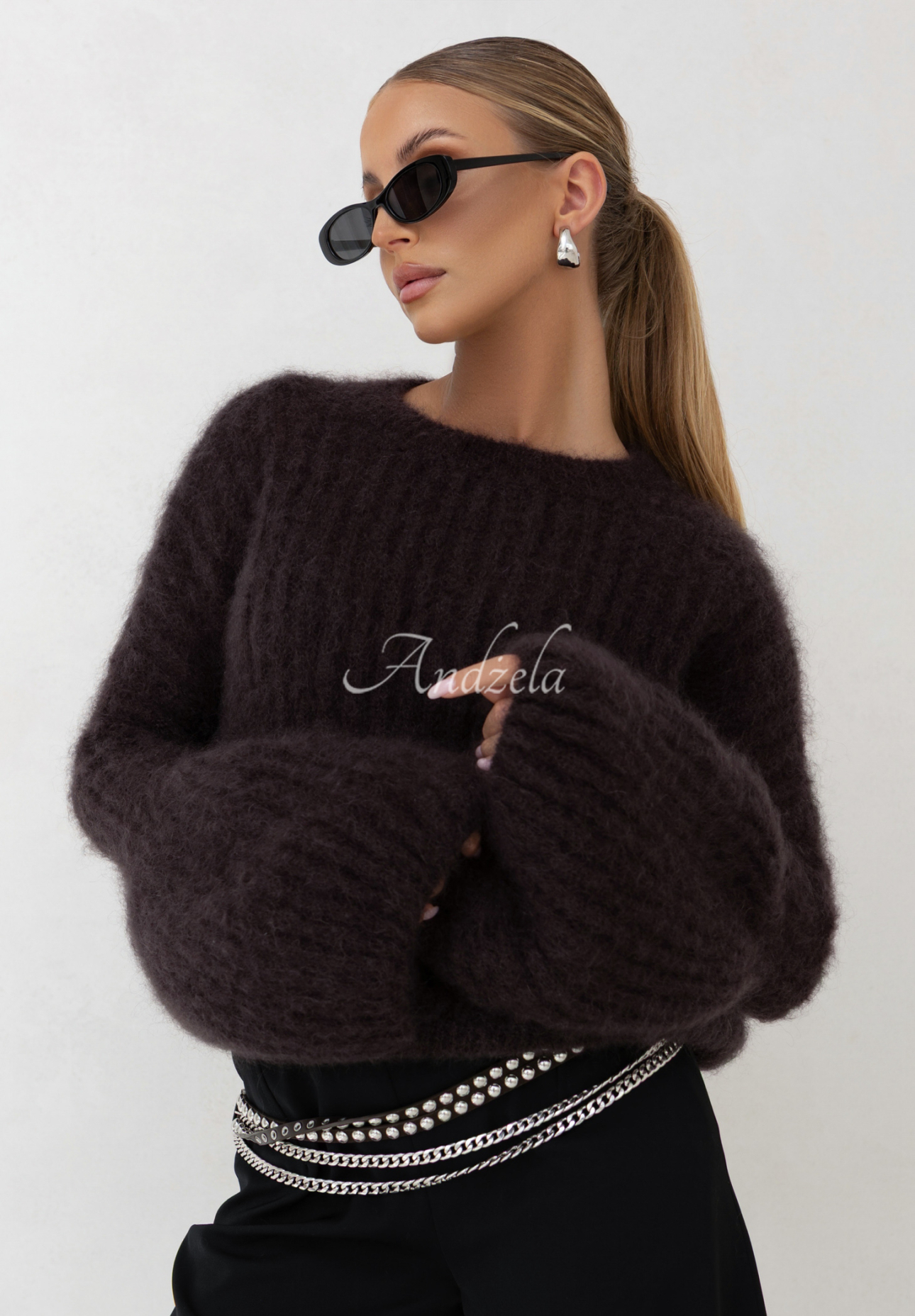 Mohérový svetr se širokými rukávy Cocomore Cloudly čokoládový