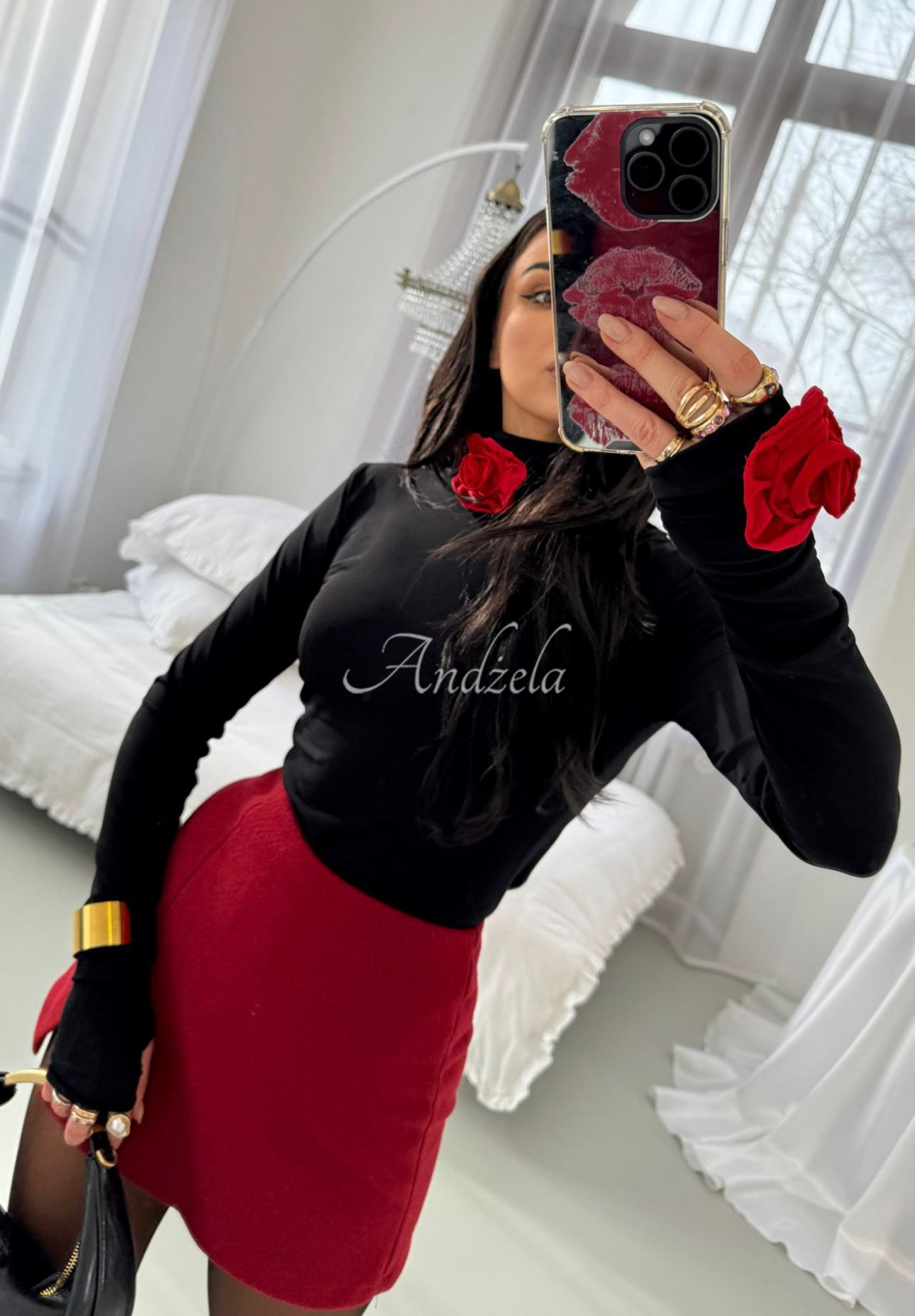 Halenka s rolákem a růžemi La Milla Bouquet Of Roses černá