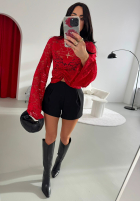 Koronkowa Halenka ze stójką i szerokimi rękawami z wiskozy La Milla Why Not You červená