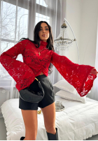 Koronkowa Halenka ze stójką i szerokimi rękawami z wiskozy La Milla Why Not You červená