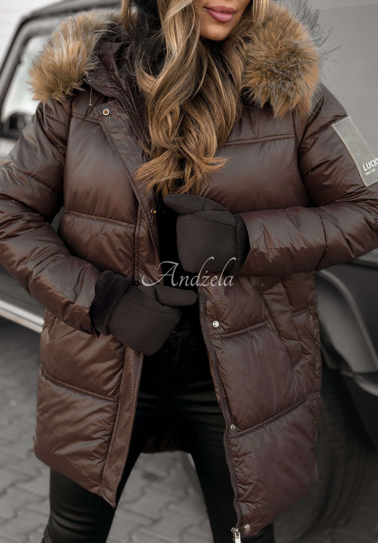 Dlouhá prošívaná bunda Happy Season čokoládová