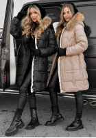 Pikowana Bunda Z Naturalnym Futrem Rivia Černá