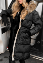 Pikowana Bunda Z Naturalnym Futrem Rivia Černá