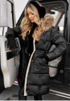 Pikowana Bunda Z Naturalnym Futrem Rivia Černá