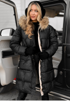Pikowana Bunda Z Naturalnym Futrem Rivia Černá