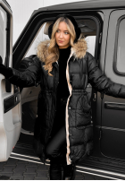 Pikowana Bunda Z Naturalnym Futrem Rivia Černá