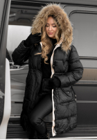 Pikowana Bunda Z Naturalnym Futrem Rivia Černá