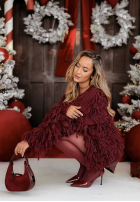 Krótki kardigan z frędzlami Fringe vínový