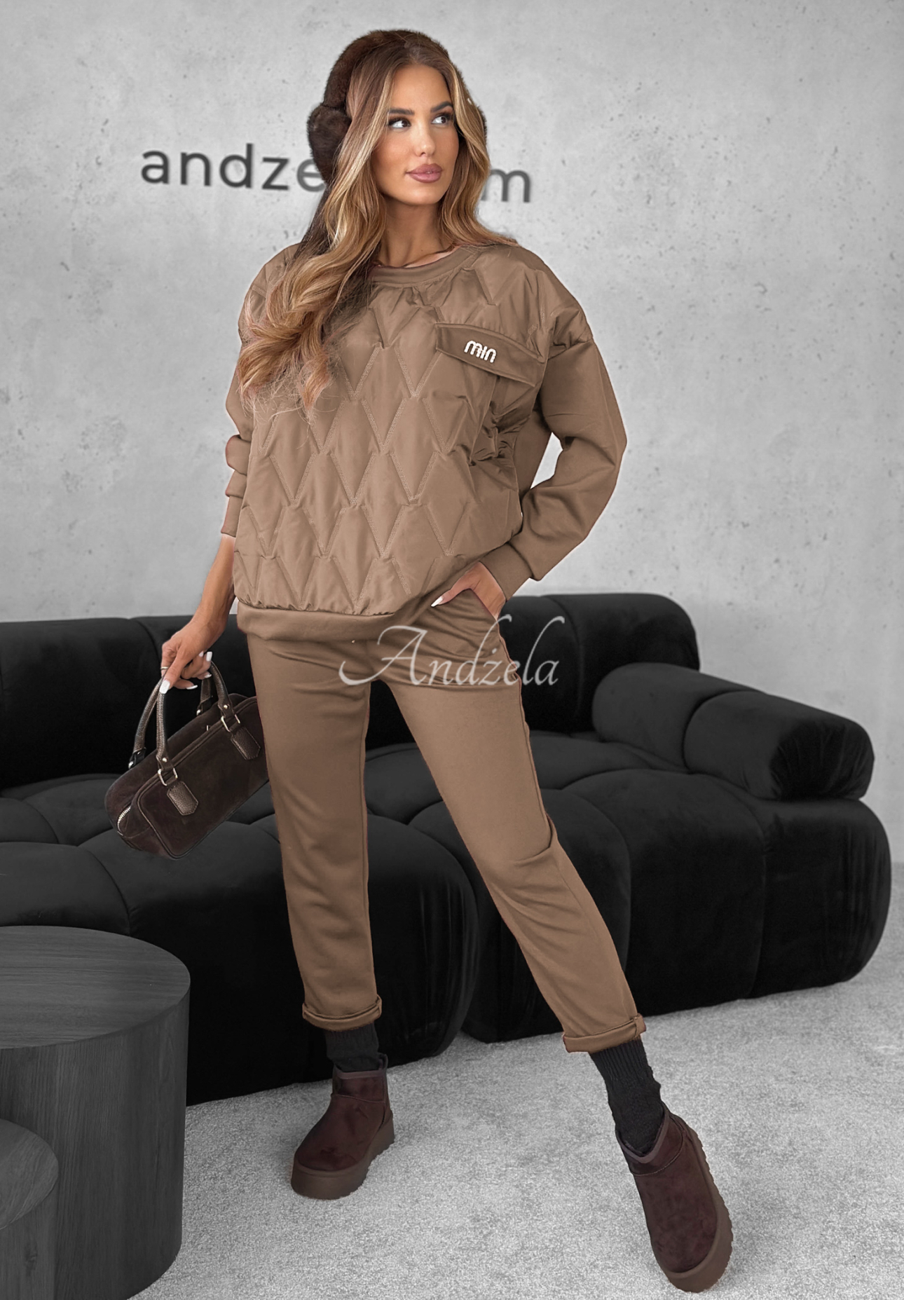 Tepláková souprava mikina a kalhoty Inside Out béžový