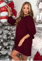 Šaty z bufiastymi rękawami Just One Kiss vínová