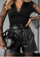 Krótkie skórzane spodenki z paskiem Best Revenge černé