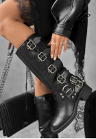 Skórzane Kozačky biker z klamrami Go Alone černé