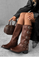 Skórzane Kozačky biker z klamrami Go Alone čokoládové