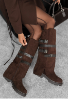 semišové Kozačky z klamerkami Past Behind Me čokoládové