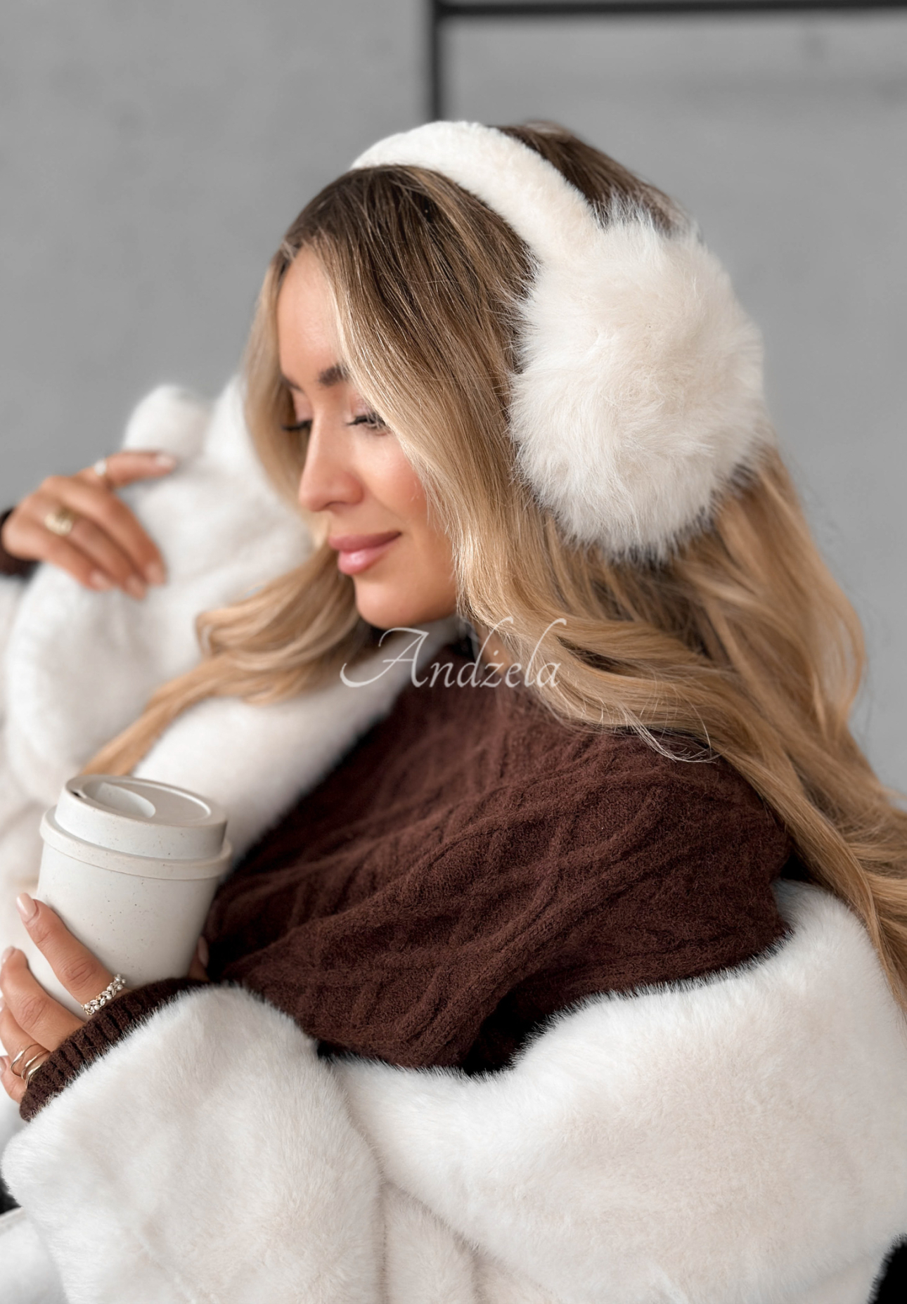 Chrániče uší s kožíškem Warm Memories ecru