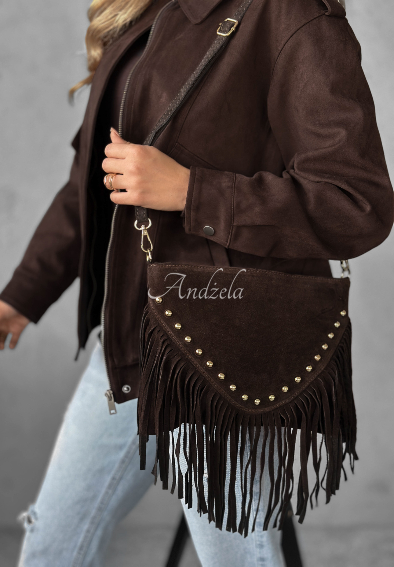 Semišová kabelka s třásněmi Hold This Moment čokoládová