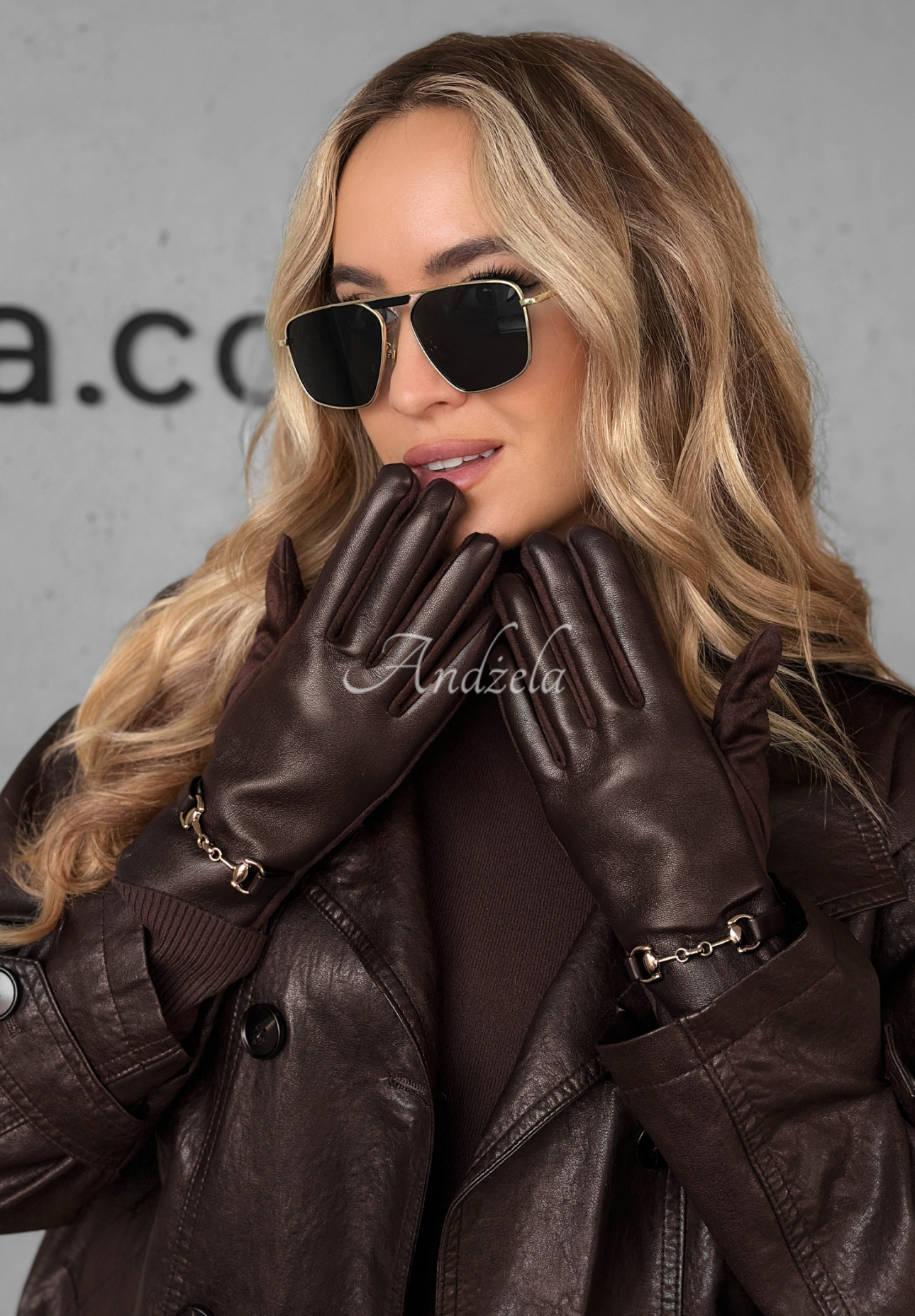 Rukavice z imitace kůže Festive Memories čokoládové