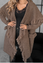 Dlouhý kardigan z frędzlami Forget My Name čokoládový