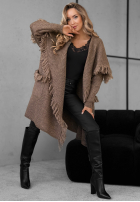 Dlouhý kardigan z frędzlami Forget My Name čokoládový