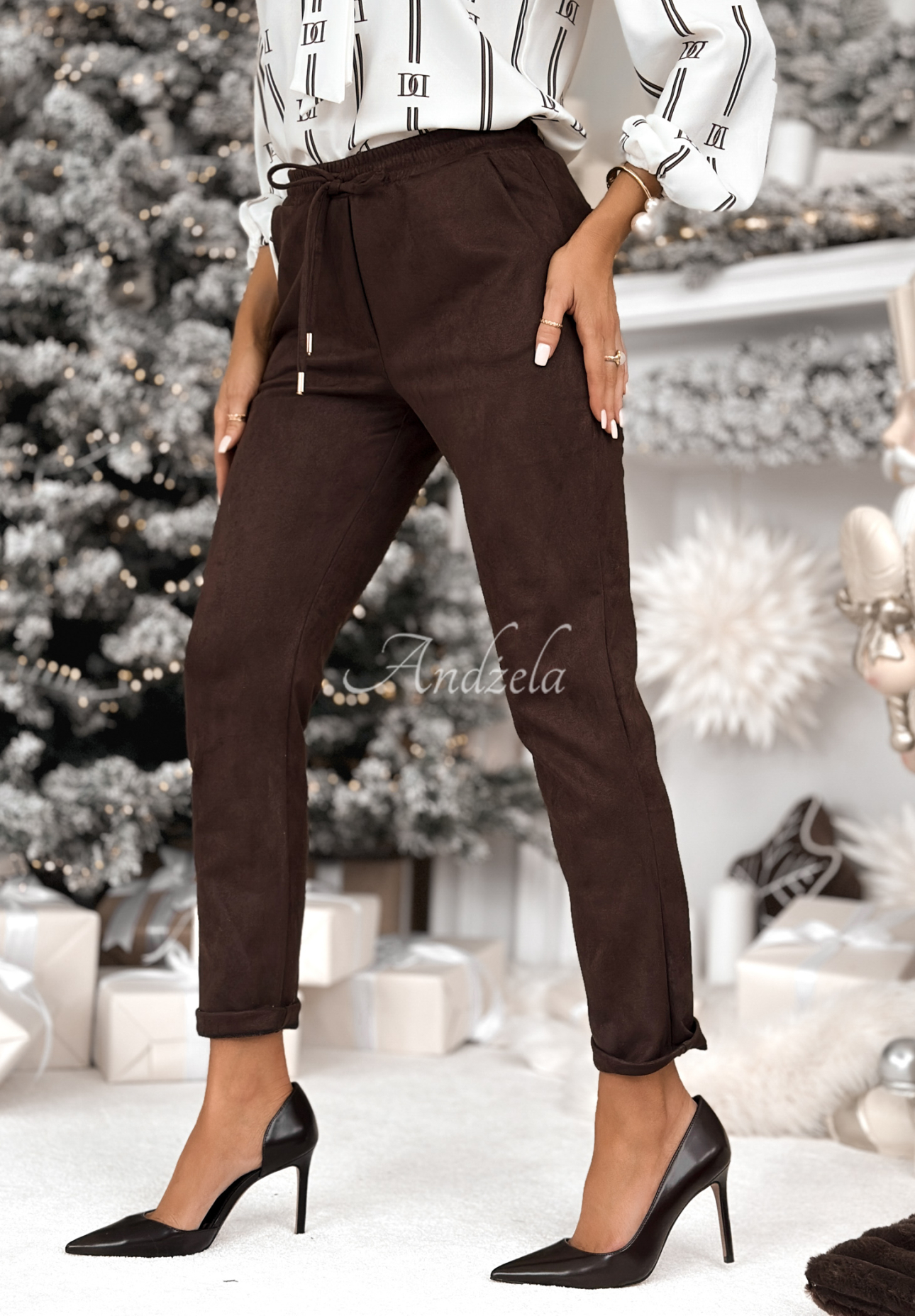 Semišové kalhoty z viskózy React To It čokoládové