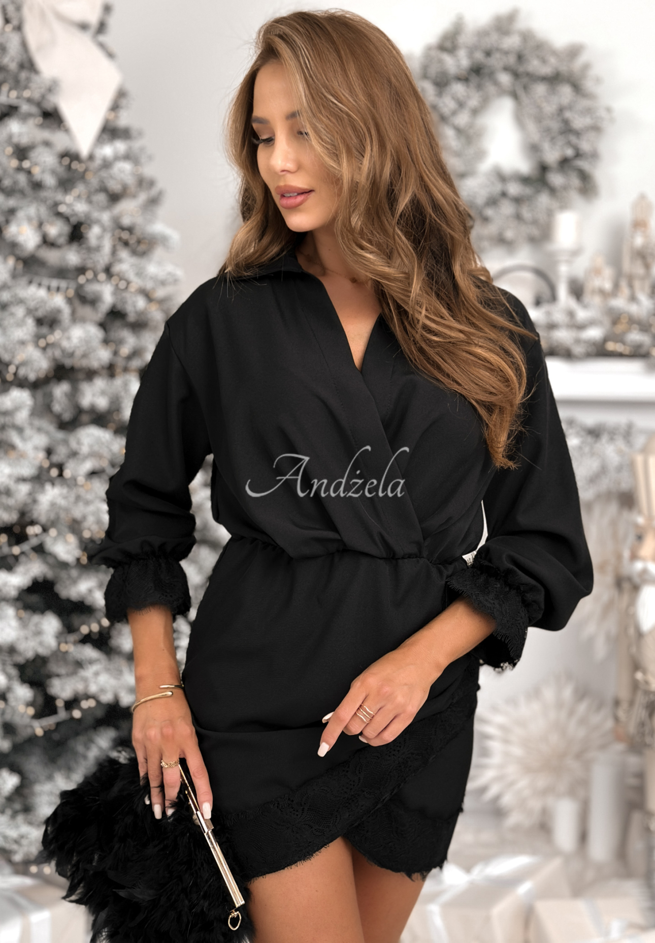 Zavinovací šaty s krajkou Your Reflection černá