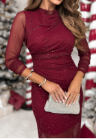 Siateczkowa Šaty z marszczeniem i dżetami Lights On Me vínová