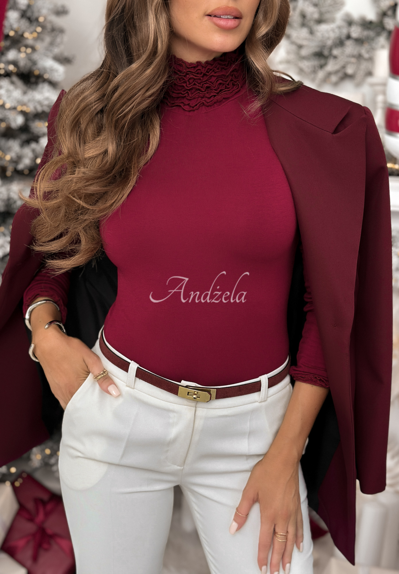 Viskózová halenka s dlouhým rukávem a rolákem Your Own Luck vínová