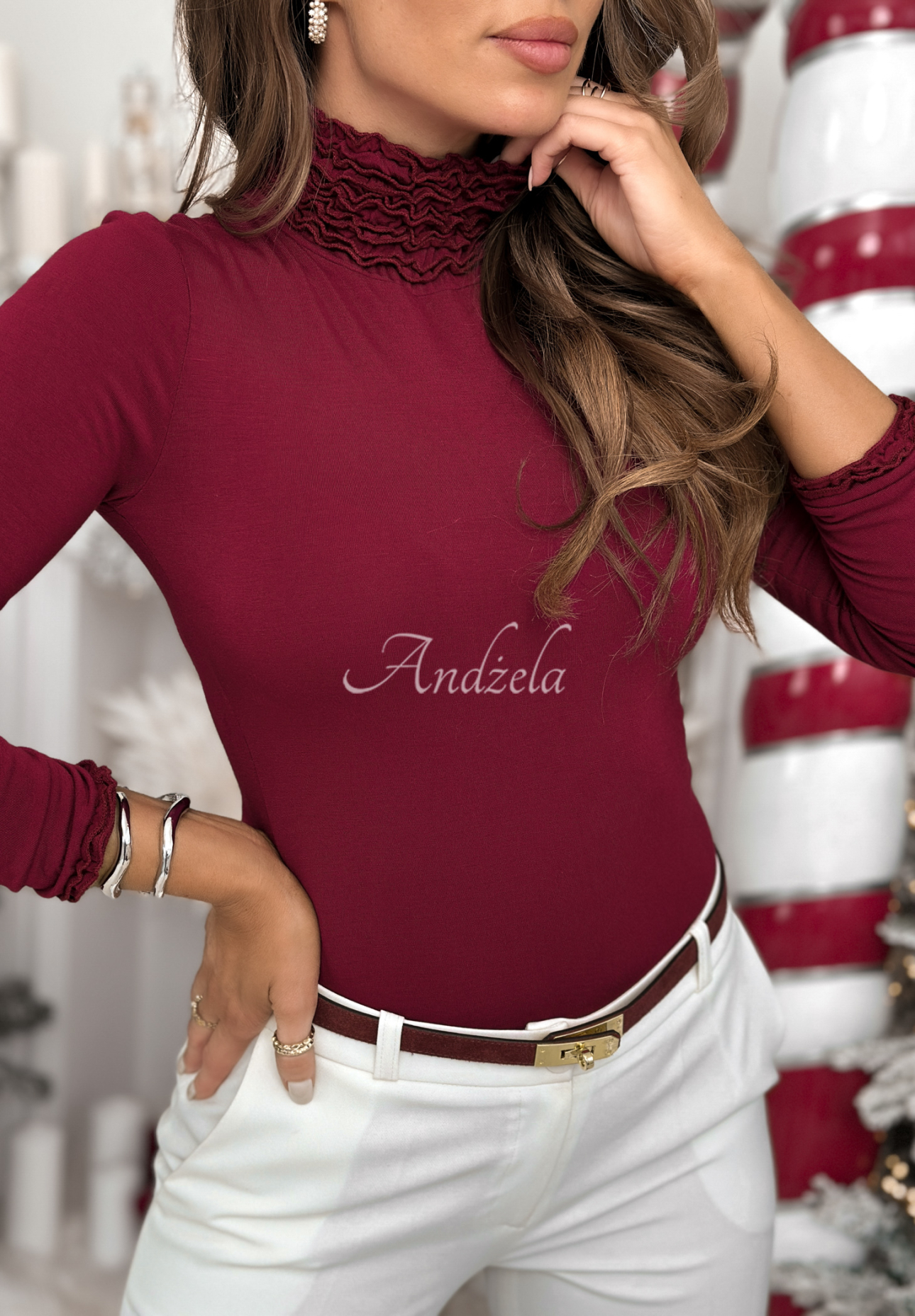 Viskózová halenka s dlouhým rukávem a rolákem Your Own Luck vínová