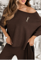 Dzianinowy Souprava Halenka i Kalhoty Can't Talk čokoládový