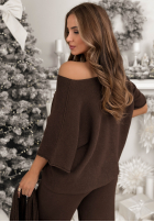 Dzianinowy Souprava Halenka i Kalhoty Can't Talk čokoládový