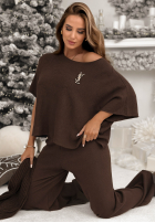 Dzianinowy Souprava Halenka i Kalhoty Can't Talk čokoládový