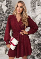 Šaty mini z błyszczącym nadrukiem Never Yours vínová