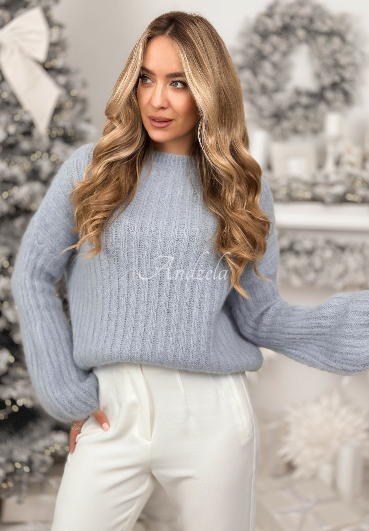 Mohérový svetr se širokými rukávy Better Than That blankytný