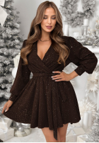 Šaty mini z błyszczącym nadrukiem Never Yours čokoládová