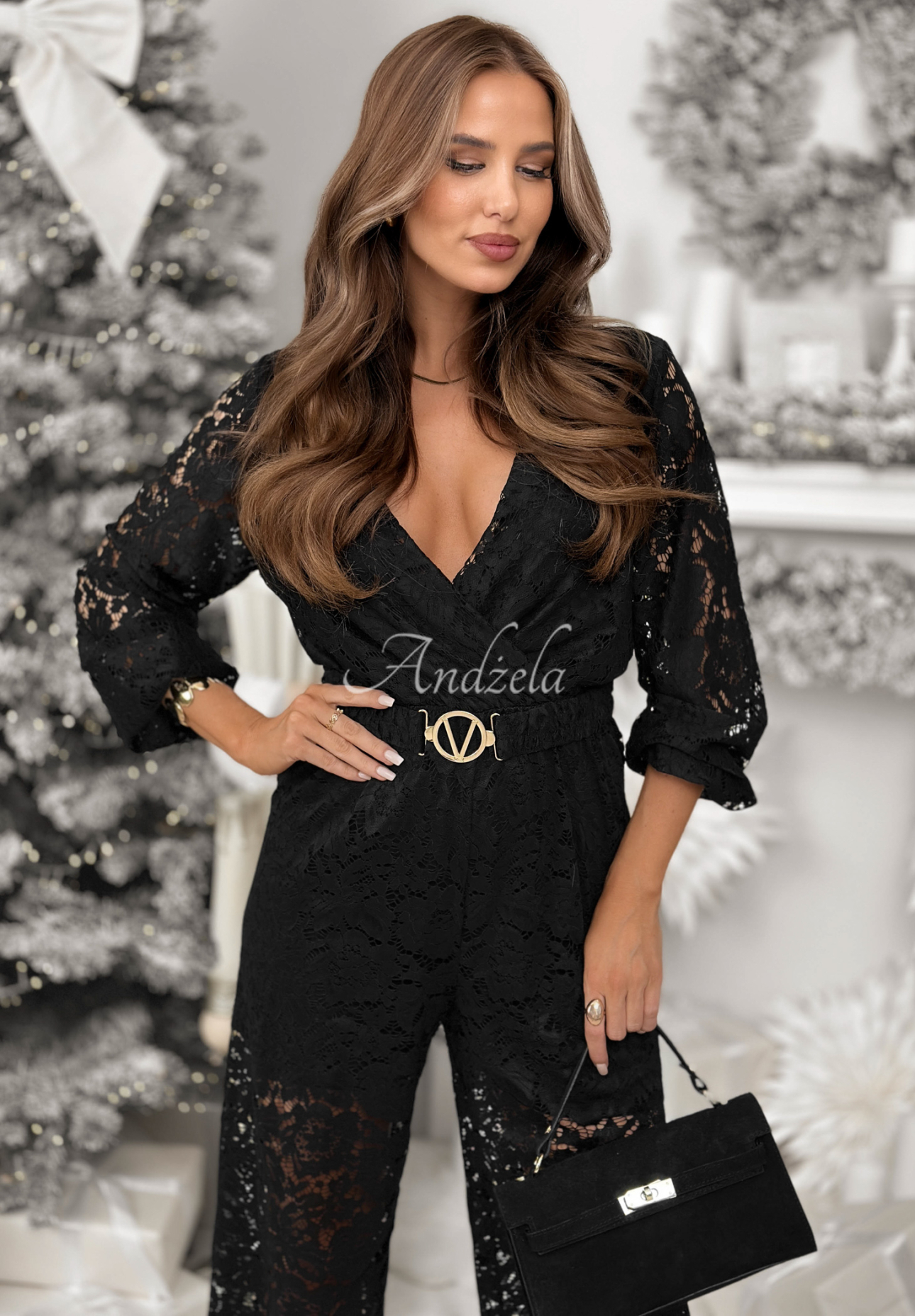 Krajkový overal s páskem Back To You černá