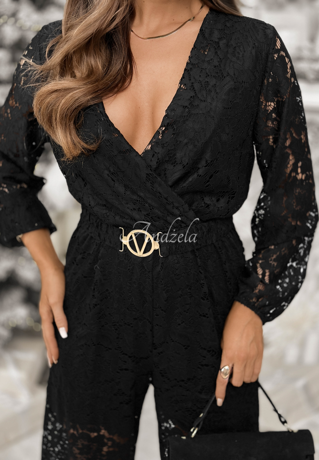 Krajkový overal s páskem Back To You černá