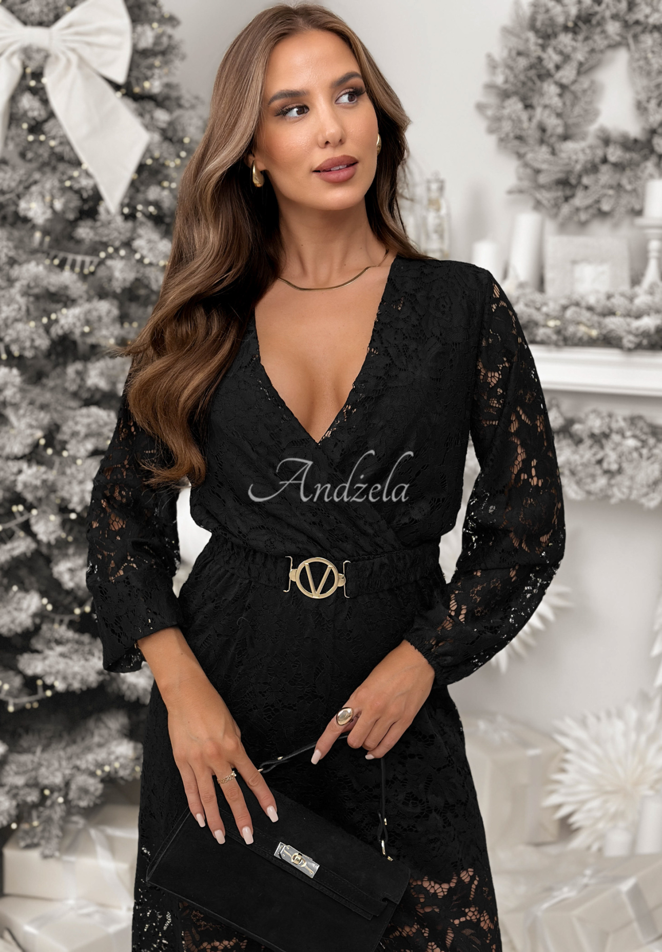 Krajkový overal s páskem Back To You černá