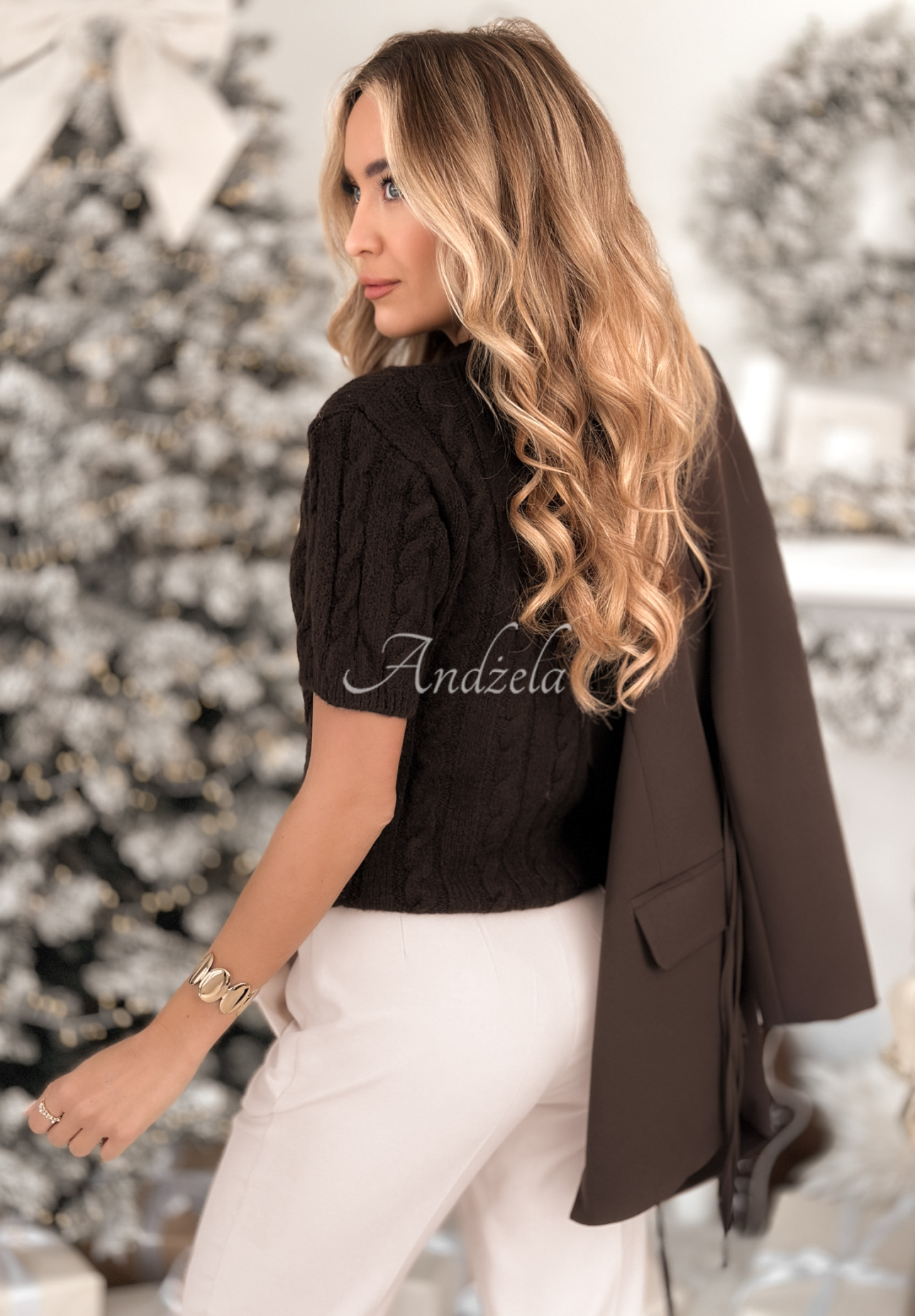 Ozdobně pletený svetr s vlnou a alpakou Miss Me čokoládový