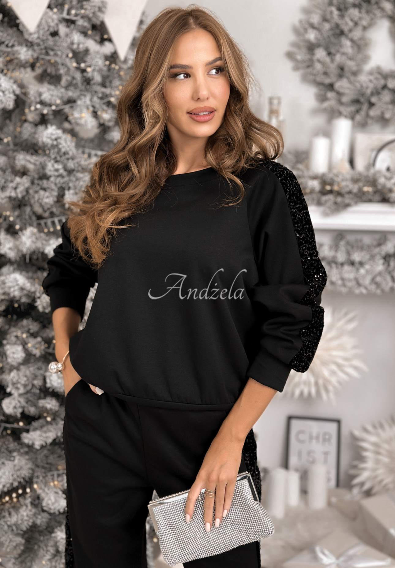 Viskózová tepláková souprava mikina a kalhoty s flitry Nothing To Do Černé