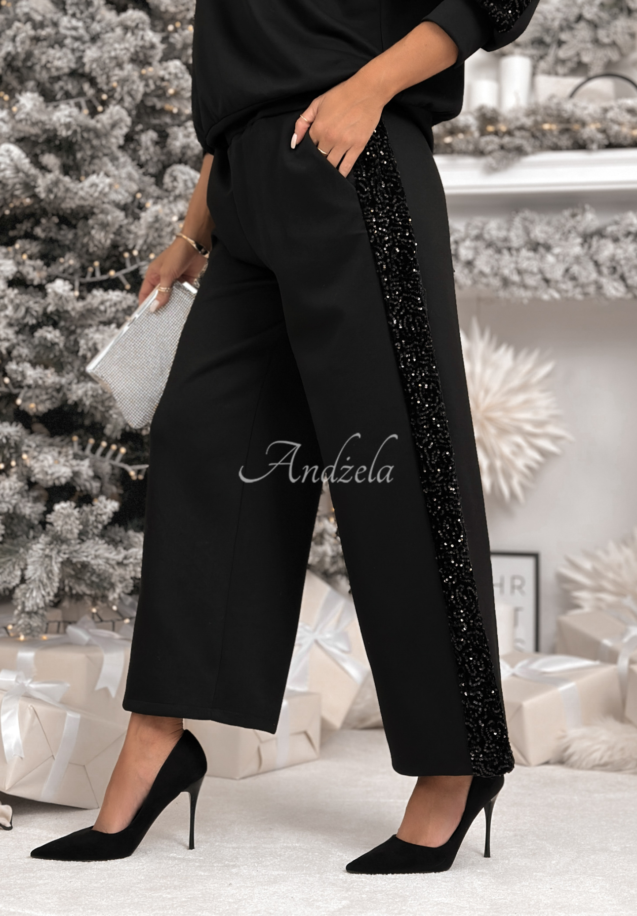 Viskózová tepláková souprava mikina a kalhoty s flitry Nothing To Do Černé