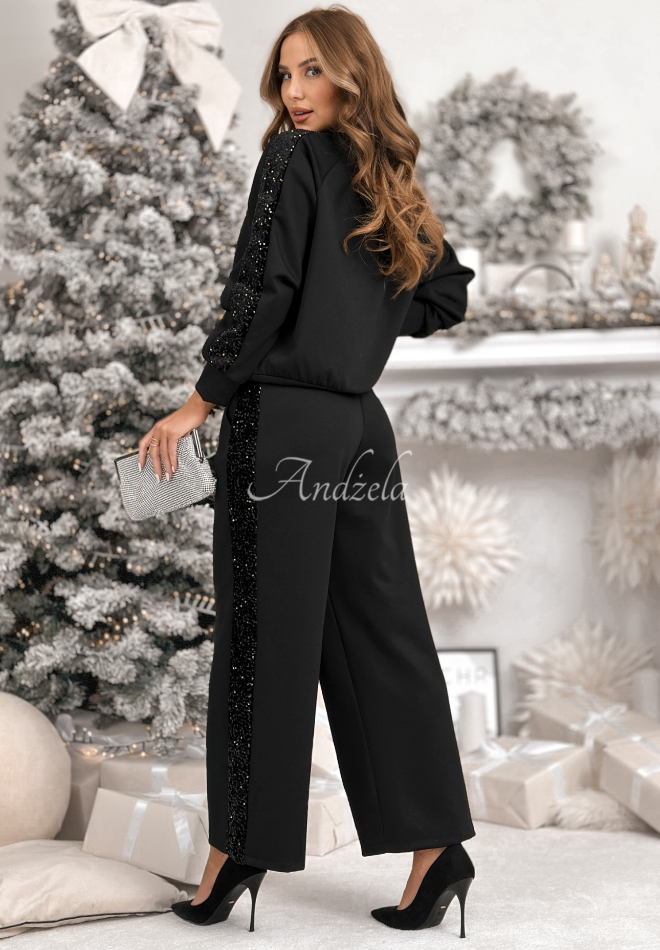 Viskózová tepláková souprava mikina a kalhoty s flitry Nothing To Do Černé