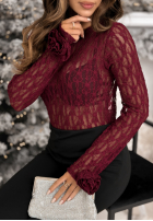 Koronkowa Halenka longsleeve z różami Lace & Roses vínová