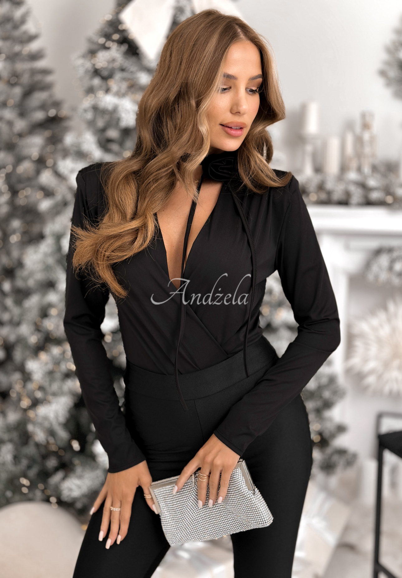 Body s chokerem s růží Symphony Of Style černé