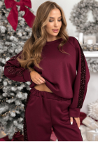 Tepláková souprava Mikina i Kalhoty z cekinowymi lampasami Nothing To Do vínový