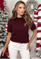 Ozdobně pletený svetr s vlnou a alpakou Miss Me vínový